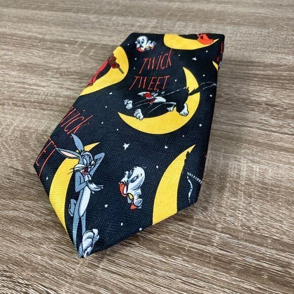 Looney Tunes Mania Vintage Tie Mens Twick or Tweet Necktie Halloween Black 90s - Picture 3 of 9